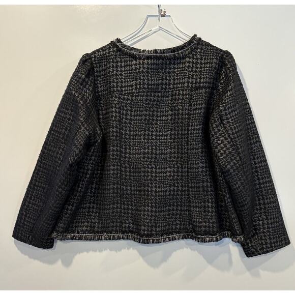 APT 9 Black Silver Metallic Thread Fringed Zip Front Blazer Jacket Womens XL (K) - Picture 2 of 5